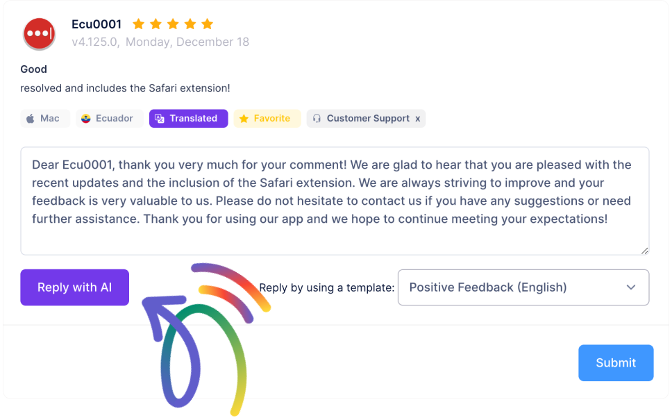 Reply Mobile App Reviews with AI!